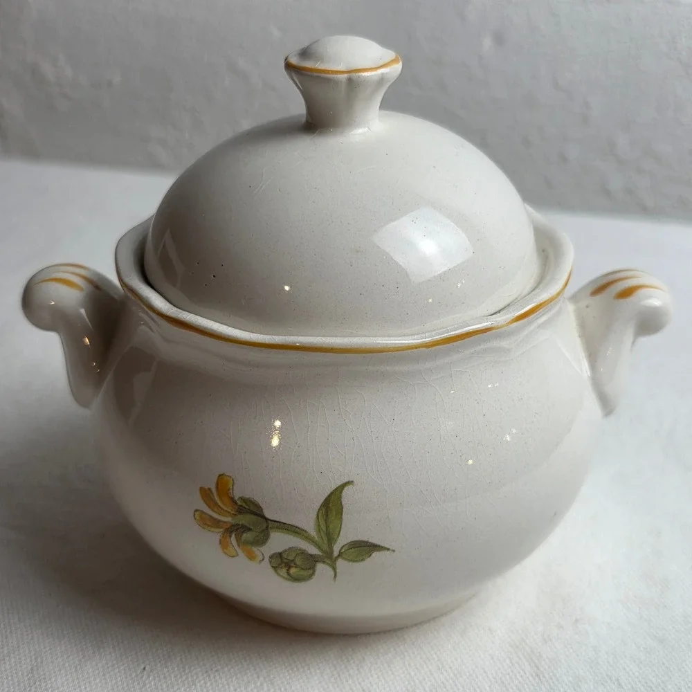 Vintage Berkeley House English Ironstone Meadow View Sunflower Lidded Bowl